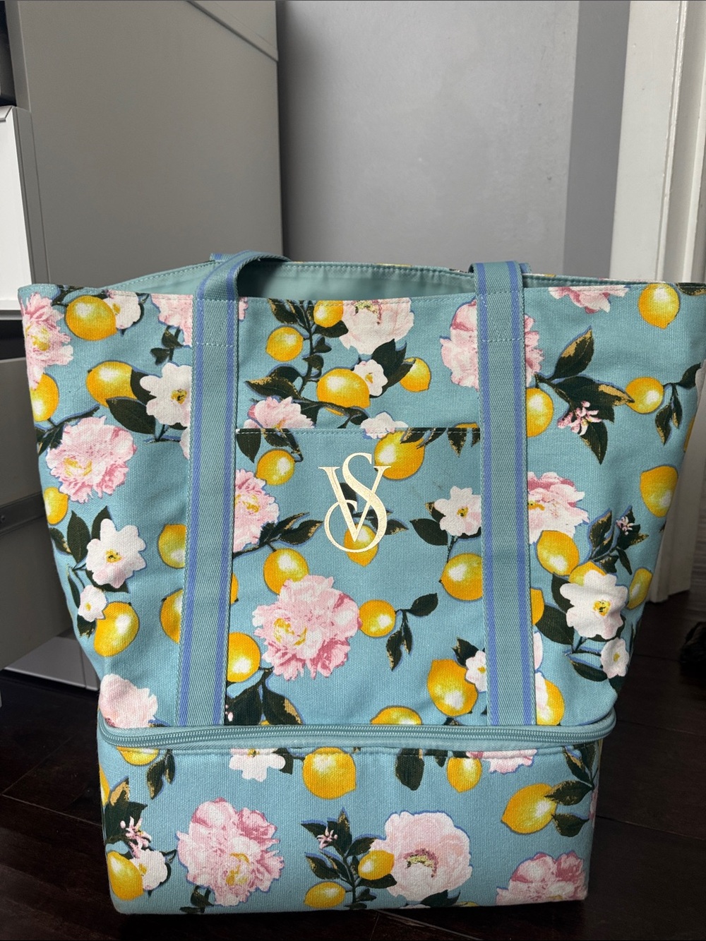 Victoria's Secret Teal Floral & Lemon Tote